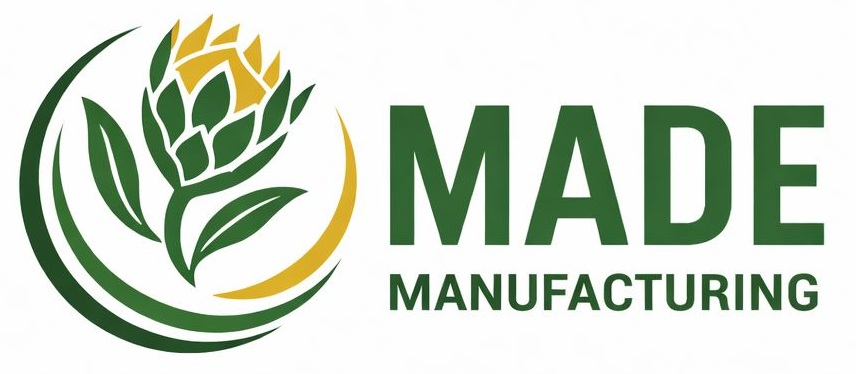 Made Manufacturing logo featuring a protea flower
